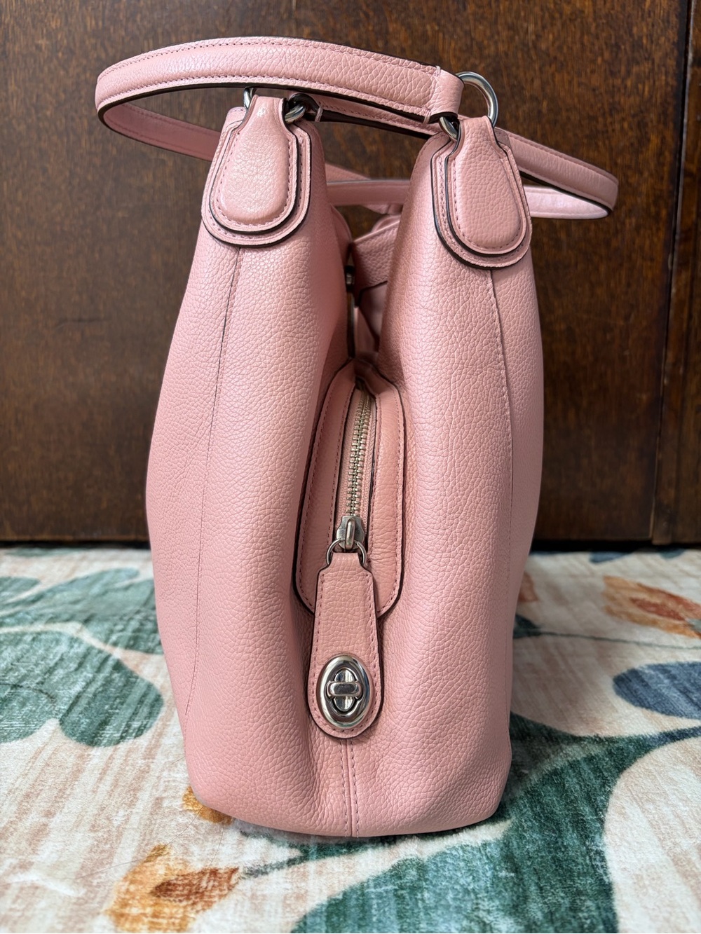 Coach Edie Pebbled Pink Leather Carryall Shoulder Hobo Purse Bag - Picture 2 of 16